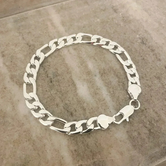 925 Sterling Silver Flat Chain Link Bracelet Modern Bracelet - Picture 2 of 4